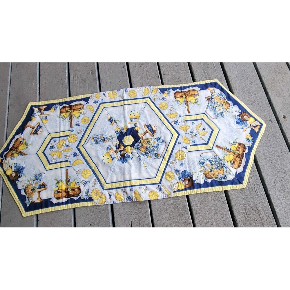 Handmade Lemon Blueberry Table Runner Quilted 19x44